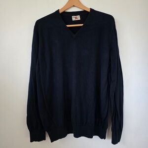 LL Bean Men's Navy Cotton Cashmere V-Neck Sweater